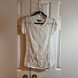 New York & Company White Lace Short Sleeve Maternity Top